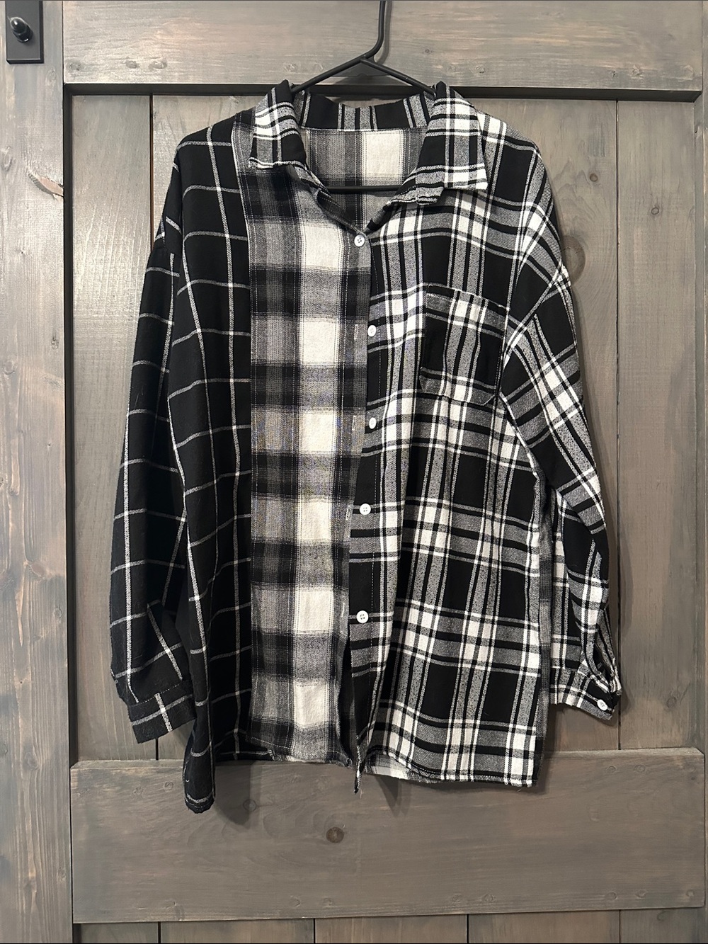 Oversized Romwe Black & White Plaid Button-Up Shirt